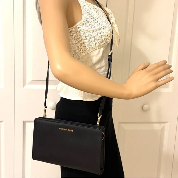 Michael Kors MK Black Crossbody Bag with Gold Accents LIKE NEW - Picture 13 of 15